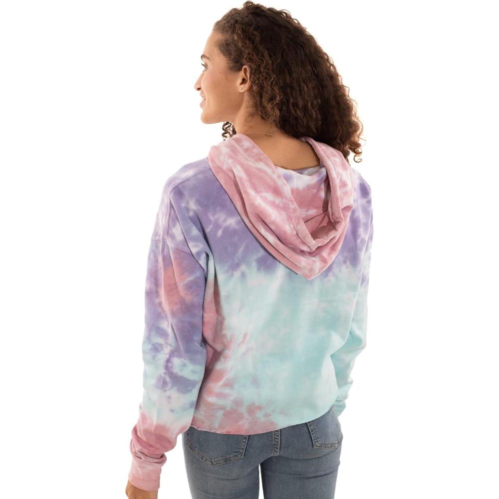imageBrisco Brands Womens Tie Dye Crop Hoodie Colorful Cloud Fleece Drawstring Hooded Pullover SweatshirtSugar Rush