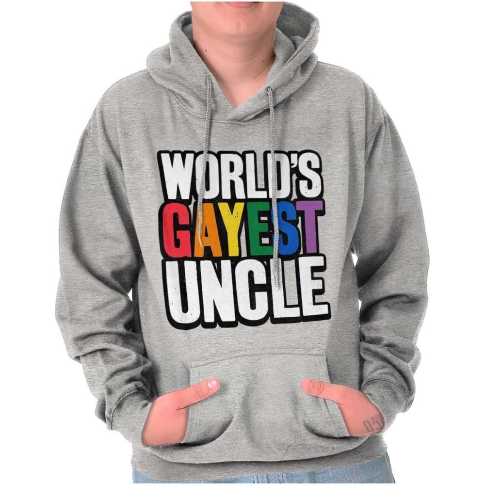 imageBrisco Brands Worlds Gayest Uncle Birthday Pride Hoodie Hooded Sweatshirt MenSport Grey