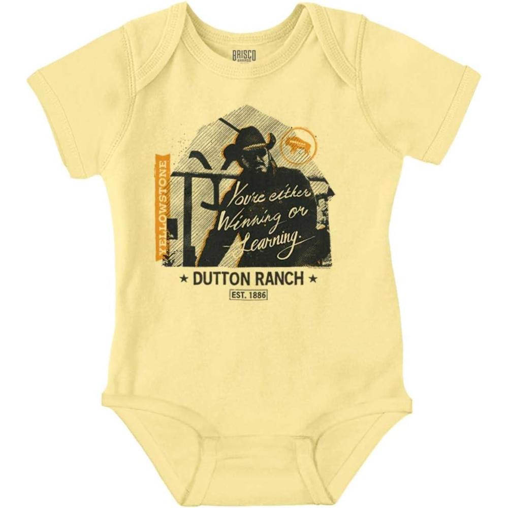 imageBrisco Brands Yellowstone Cowboy Winning or Losing Baby Romper Boys or GirlsBanana