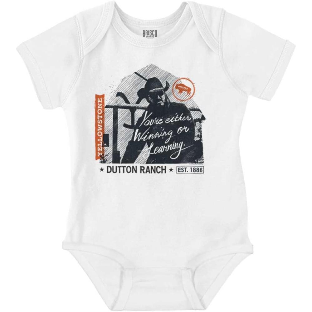 imageBrisco Brands Yellowstone Cowboy Winning or Losing Baby Romper Boys or GirlsWhite