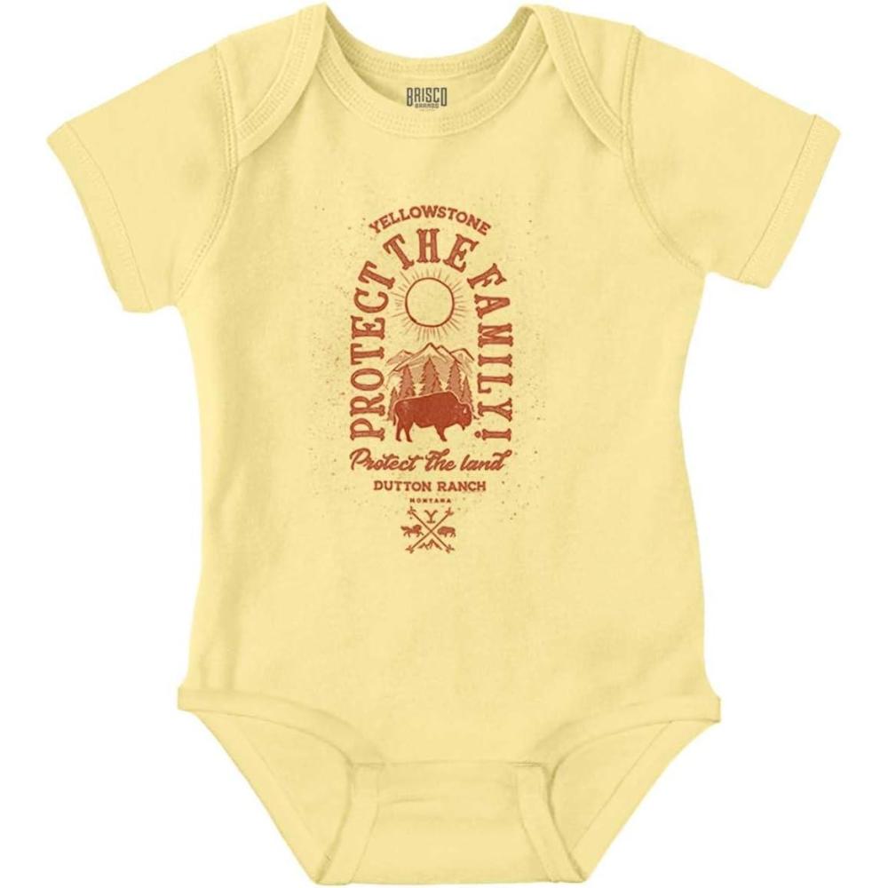imageBrisco Brands Yellowstone Protect the Land Buffalo Baby Romper Boys or GirlsBanana