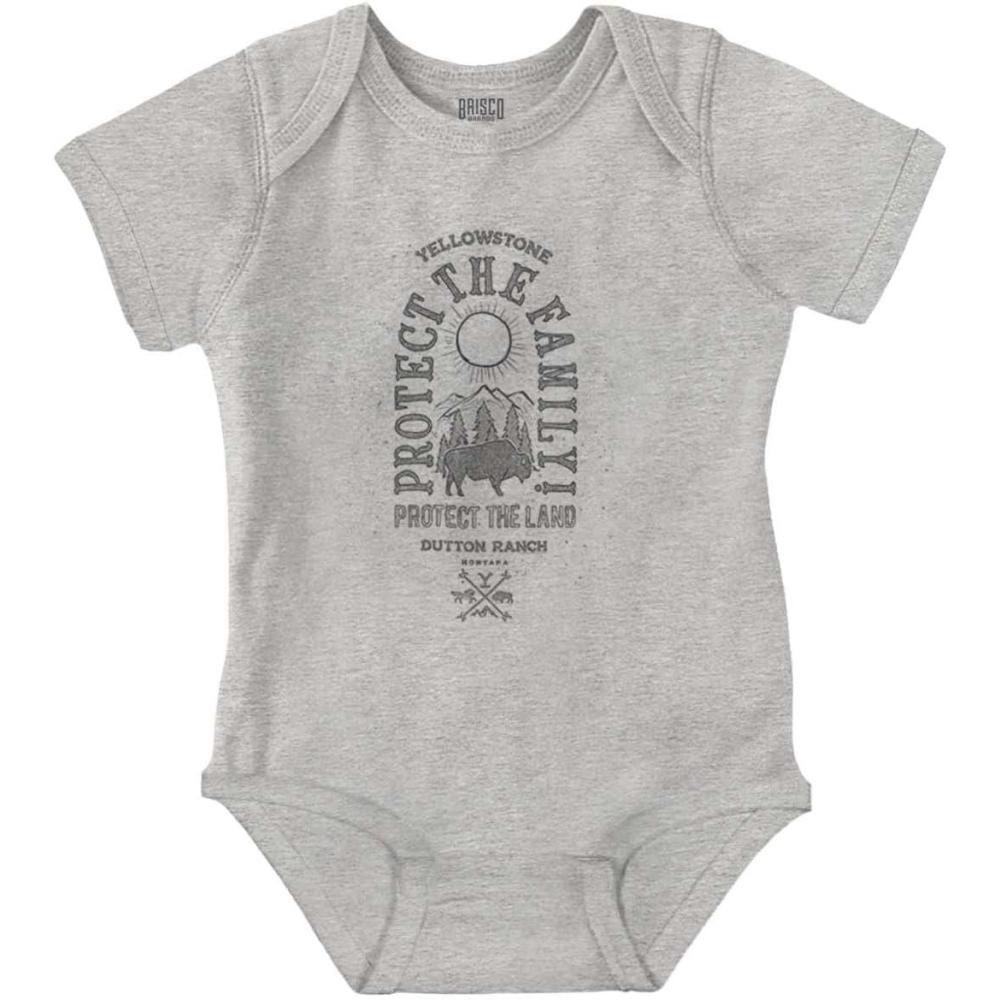 imageBrisco Brands Yellowstone Protect the Land Buffalo Baby Romper Boys or GirlsHeather