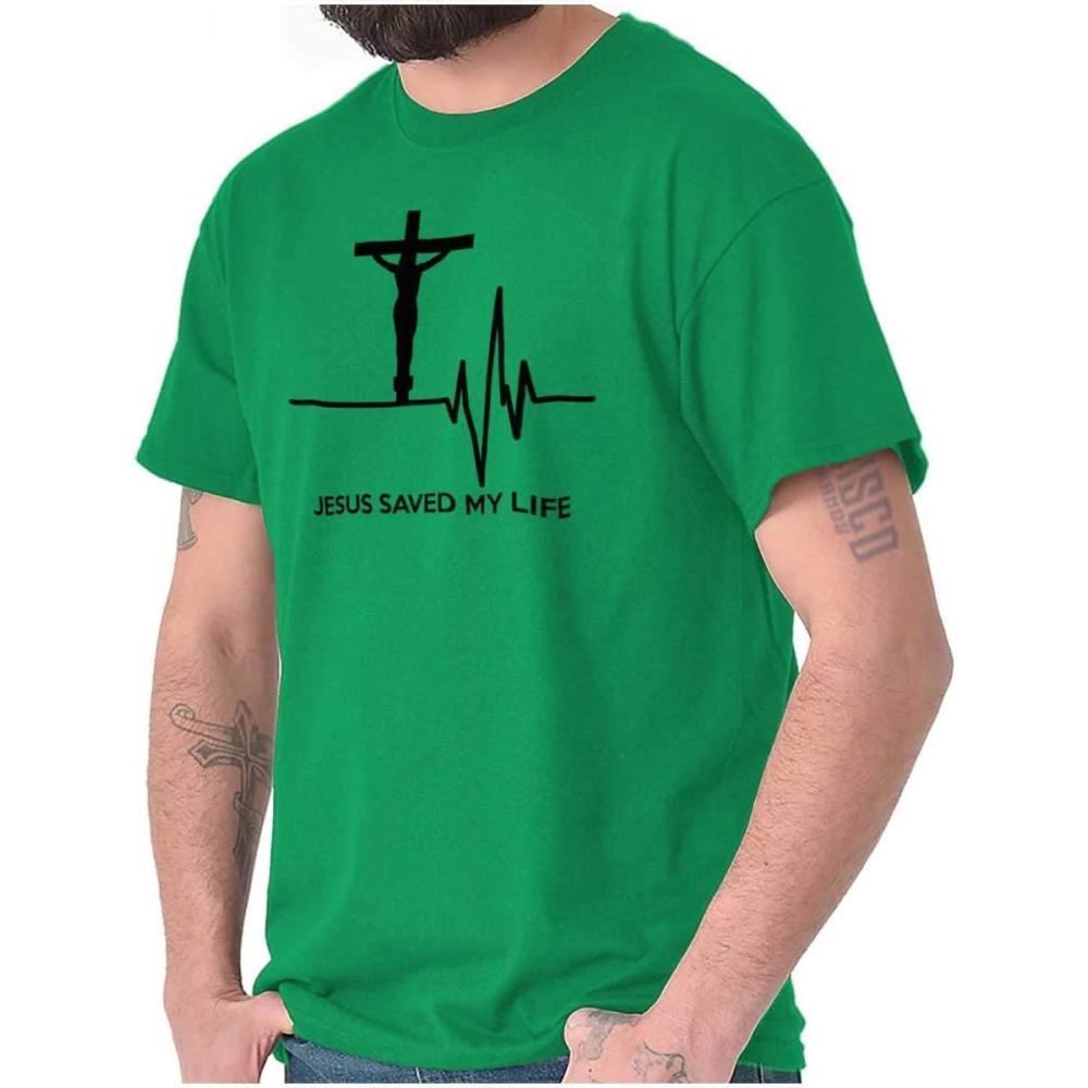 imageChristian Strong Jesus Saved My Life Crucifix Graphic T Shirt Men or WomenIrish Green