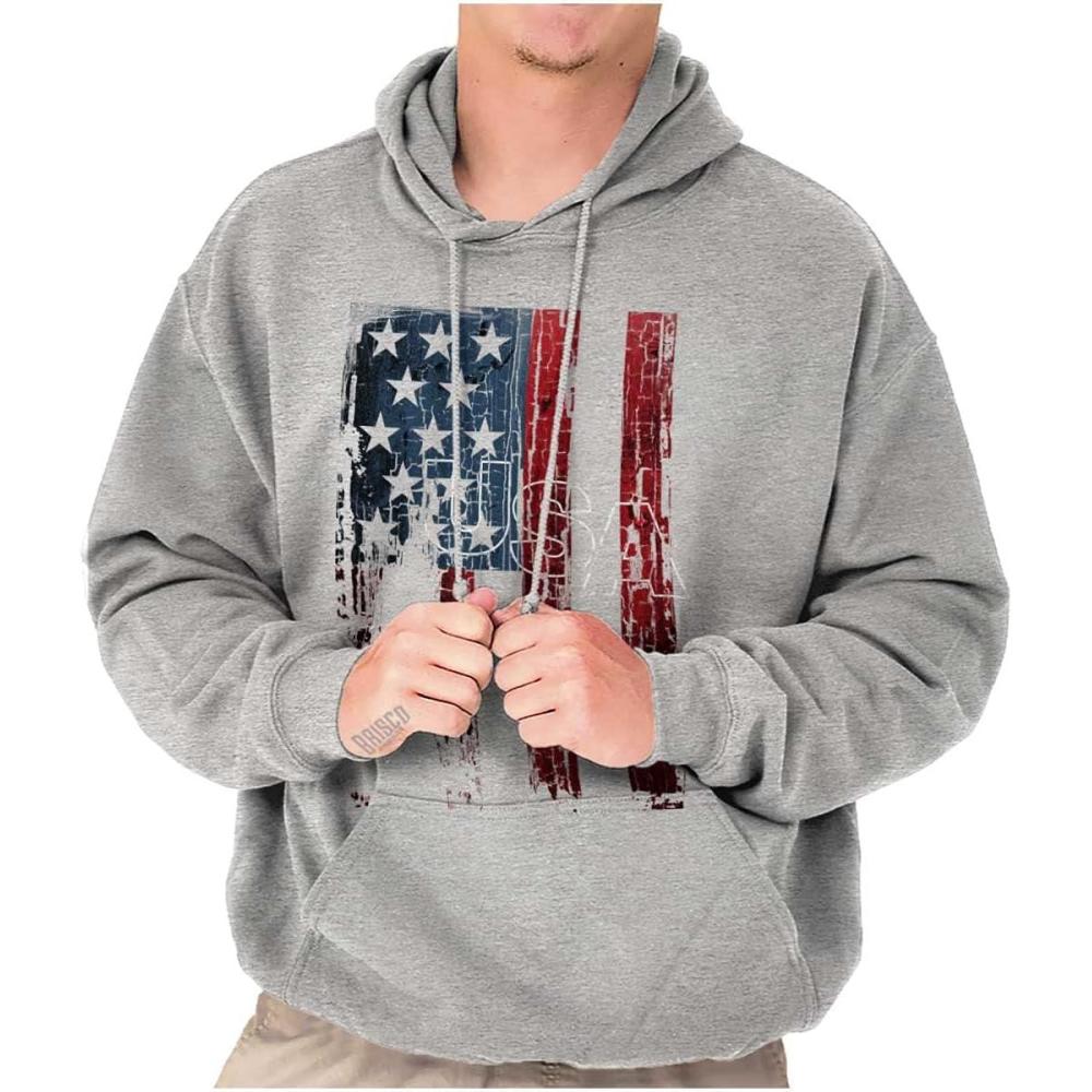 imageClassic Teaze American Flag Vertical Star Antique Hoodie Sweatshirt Women MenSport Grey