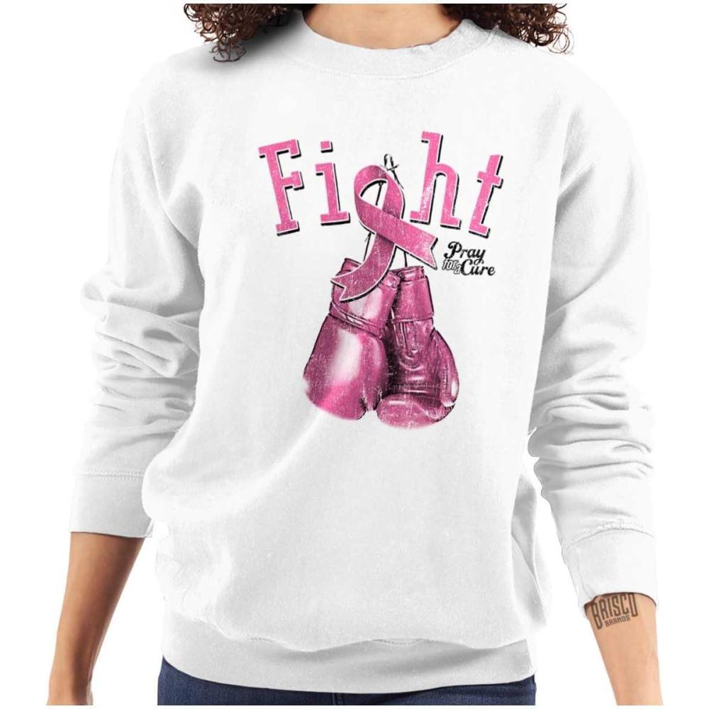 imageClassic Teaze Fight Boxing Breast Cancer Warrior Women Crewneck SweatshirtWhite