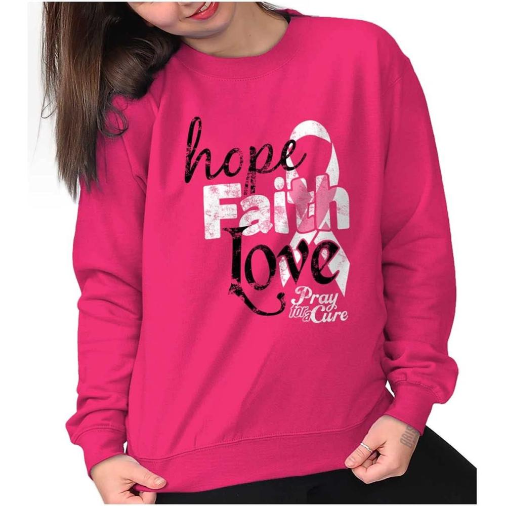 imageClassic Teaze Hope Faith Love Breast Cancer Support Women Crewneck SweatshirtHeliconia