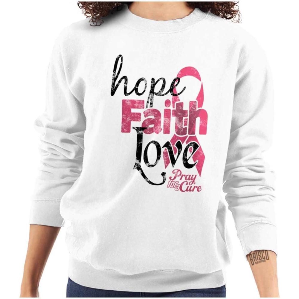 imageClassic Teaze Hope Faith Love Breast Cancer Support Women Crewneck SweatshirtWhite