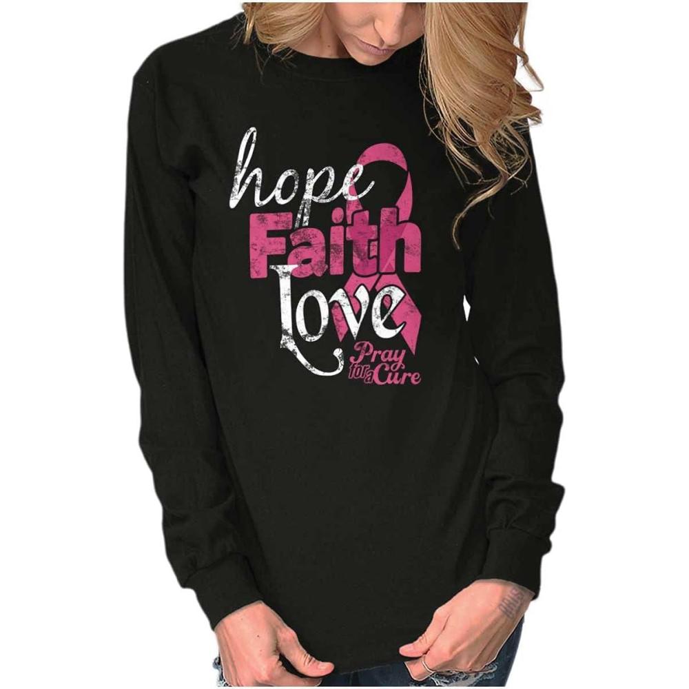 imageHope Faith Love Breast Cancer Support Womens Long Sleeve T ShirtBlack