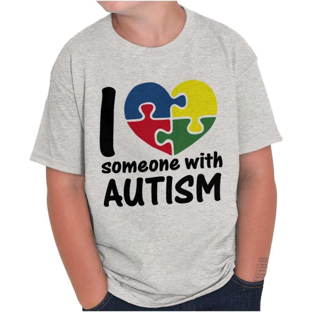 imageI Love Someone with Autism Puzzle Crewneck T Shirts Boy GirlSport Grey