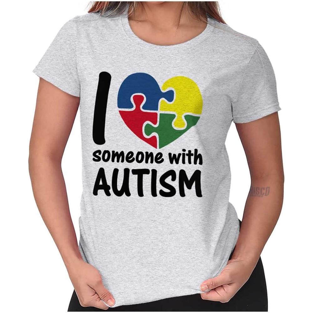 imageI Love Someone with Autism Puzzle Womens Slim Fit Graphic TeeAsh Grey