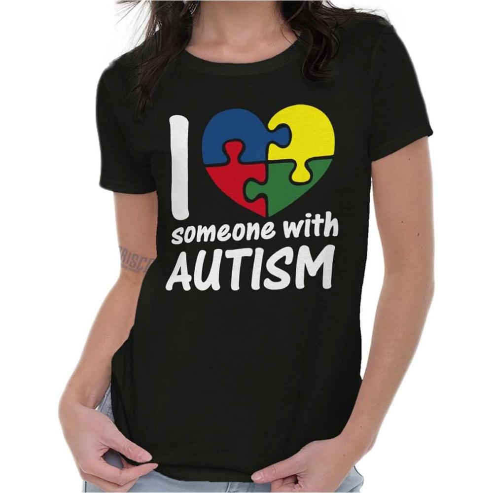 imageI Love Someone with Autism Puzzle Womens Slim Fit Graphic TeeBlack