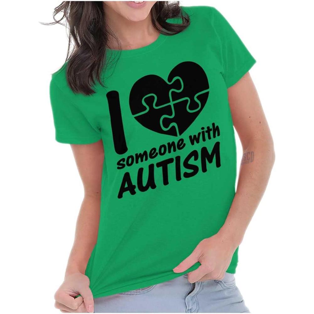 imageI Love Someone with Autism Puzzle Womens Slim Fit Graphic TeeIrish Green