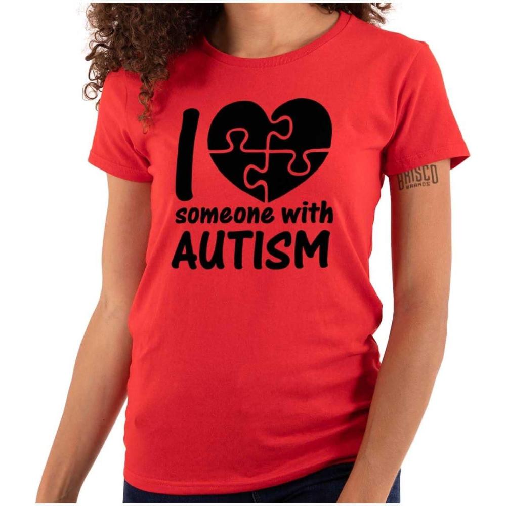 imageI Love Someone with Autism Puzzle Womens Slim Fit Graphic TeeRed