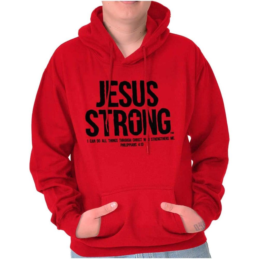 imageJesus Strong Philippians 413 Bible Hoodie Sweatshirt Women MenRed