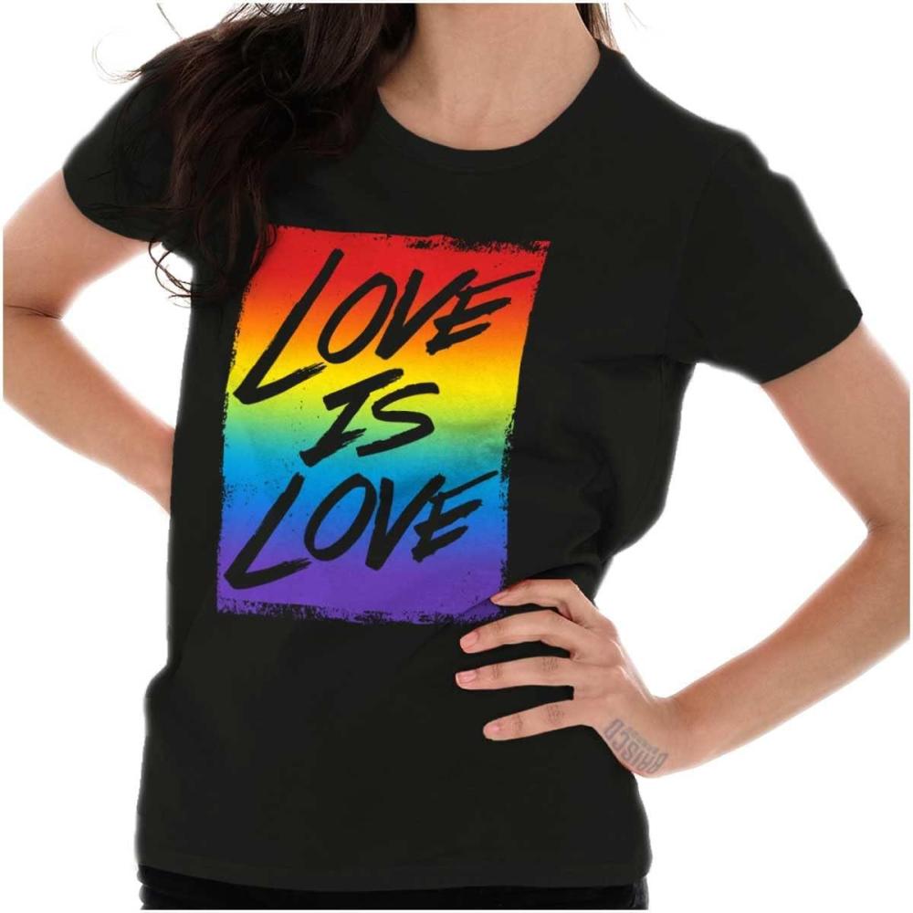 imageLGBT Love is Love Gay Pride Rainbow Womens Slim Fit Graphic TeeBlack