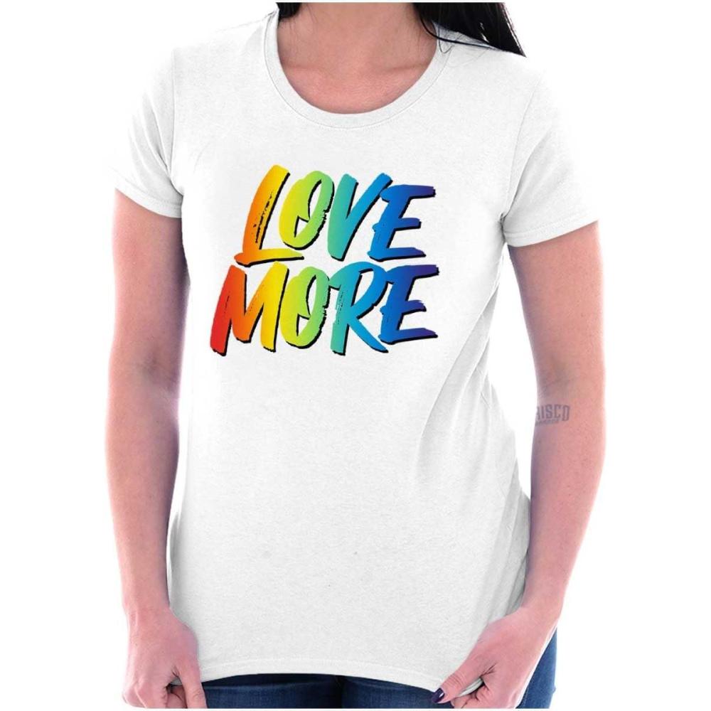 imageLove More LGBT Gay Pride Rainbow Womens Slim Fit Graphic TeeWhite