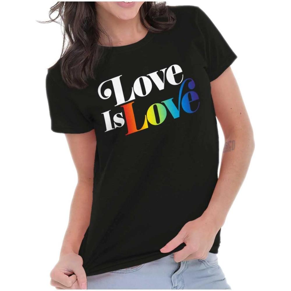 imageLove is Love LGBT Gay Pride Rainbow Womens Slim Fit Graphic TeeBlack