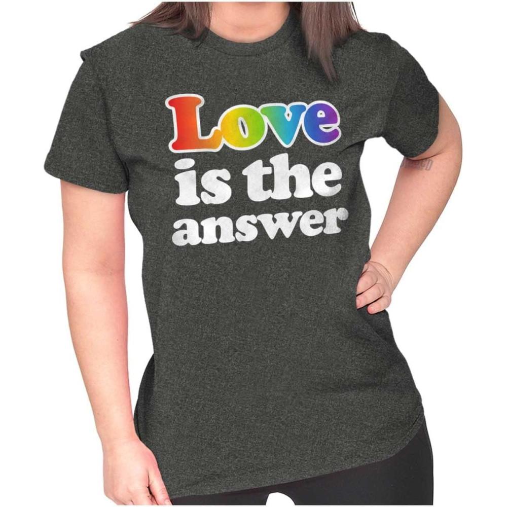 imageLove is The Answer Rainbow Gay Pride Womens Slim Fit Graphic TeeDark Heather