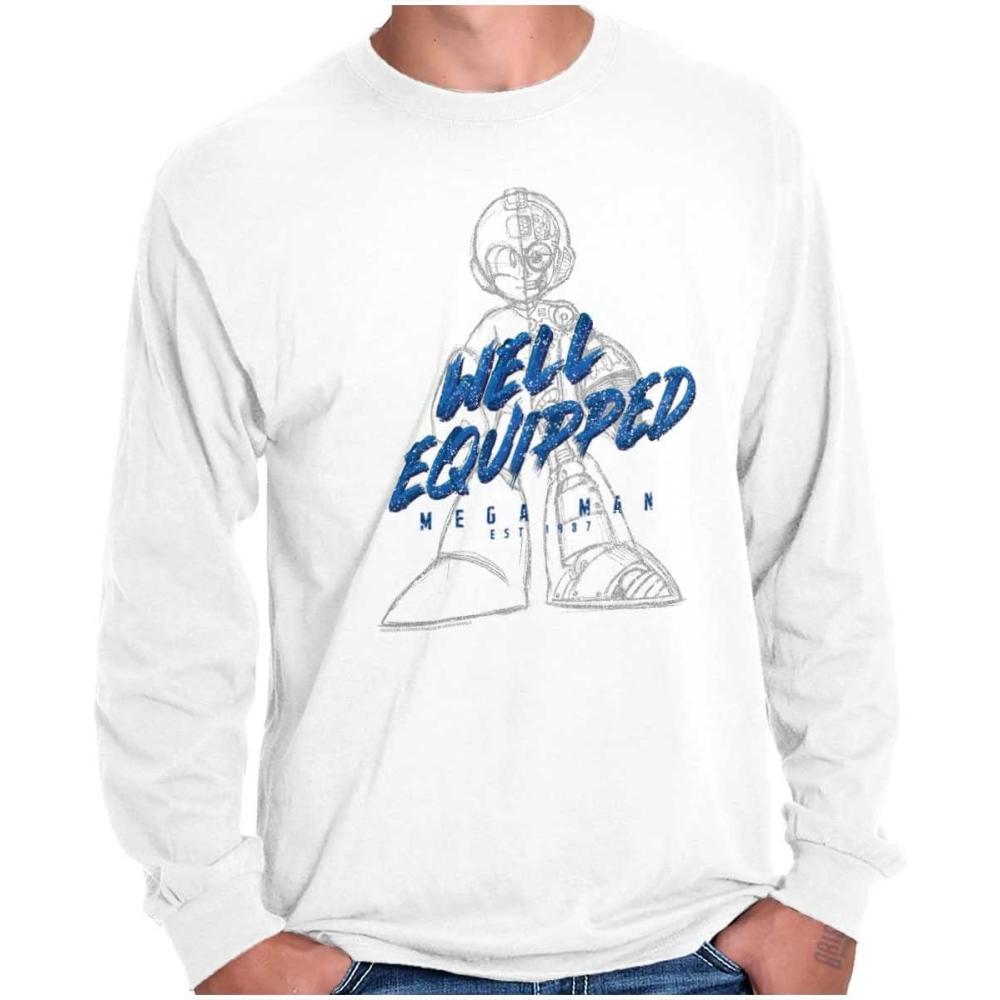 imageMega Man Retro 1990s Anime Cartoon Long Sleeve Tshirt Men WomenWhite