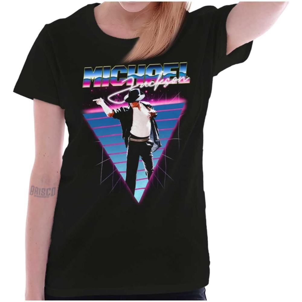 imageMichael Jackson 80s Iconic Pop Pose Womens Slim Fit Graphic TeeBlack