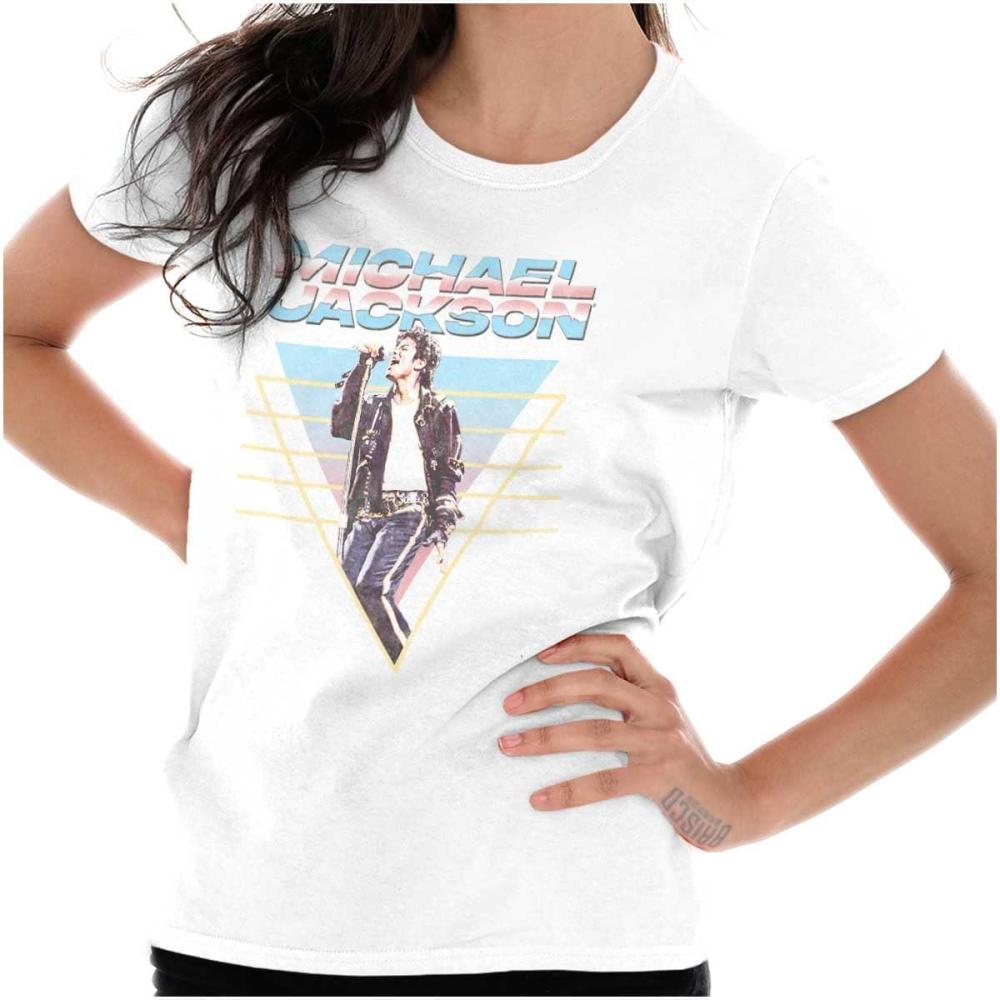 imageMichael Jackson 90s King of Pop Womens Slim Fit Graphic TeeWhite