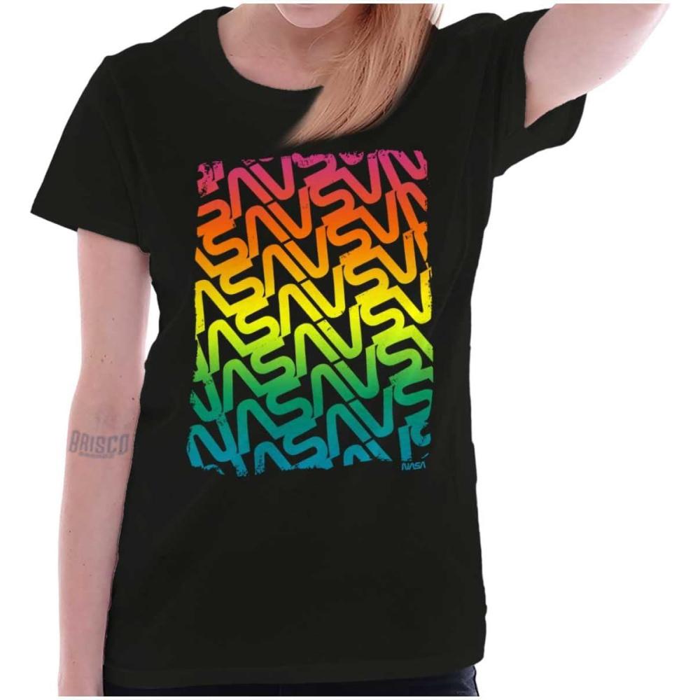 imageNASA Worm Logo Rainbow Gradient Womens Slim Fit Graphic TeeBlack