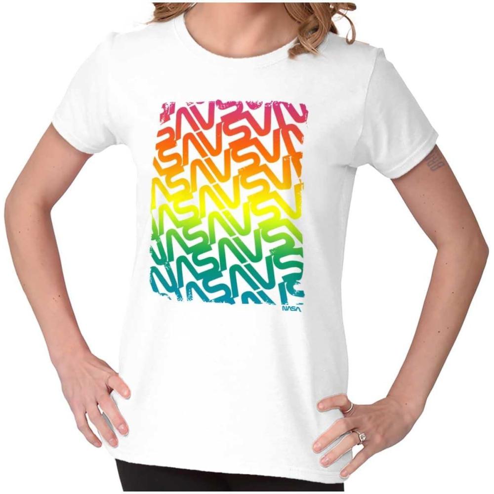 imageNASA Worm Logo Rainbow Gradient Womens Slim Fit Graphic TeeWhite