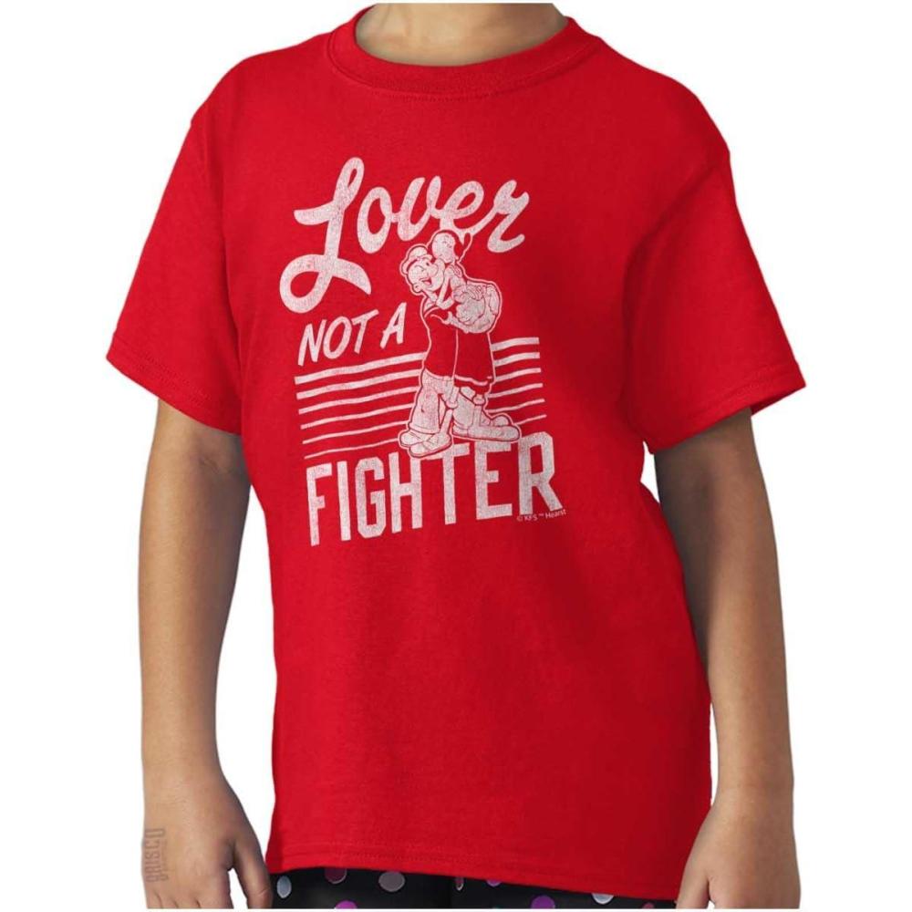 imagePopeye The Sailor Loves Not a Fighter Crewneck T Shirts Boy GirlRed