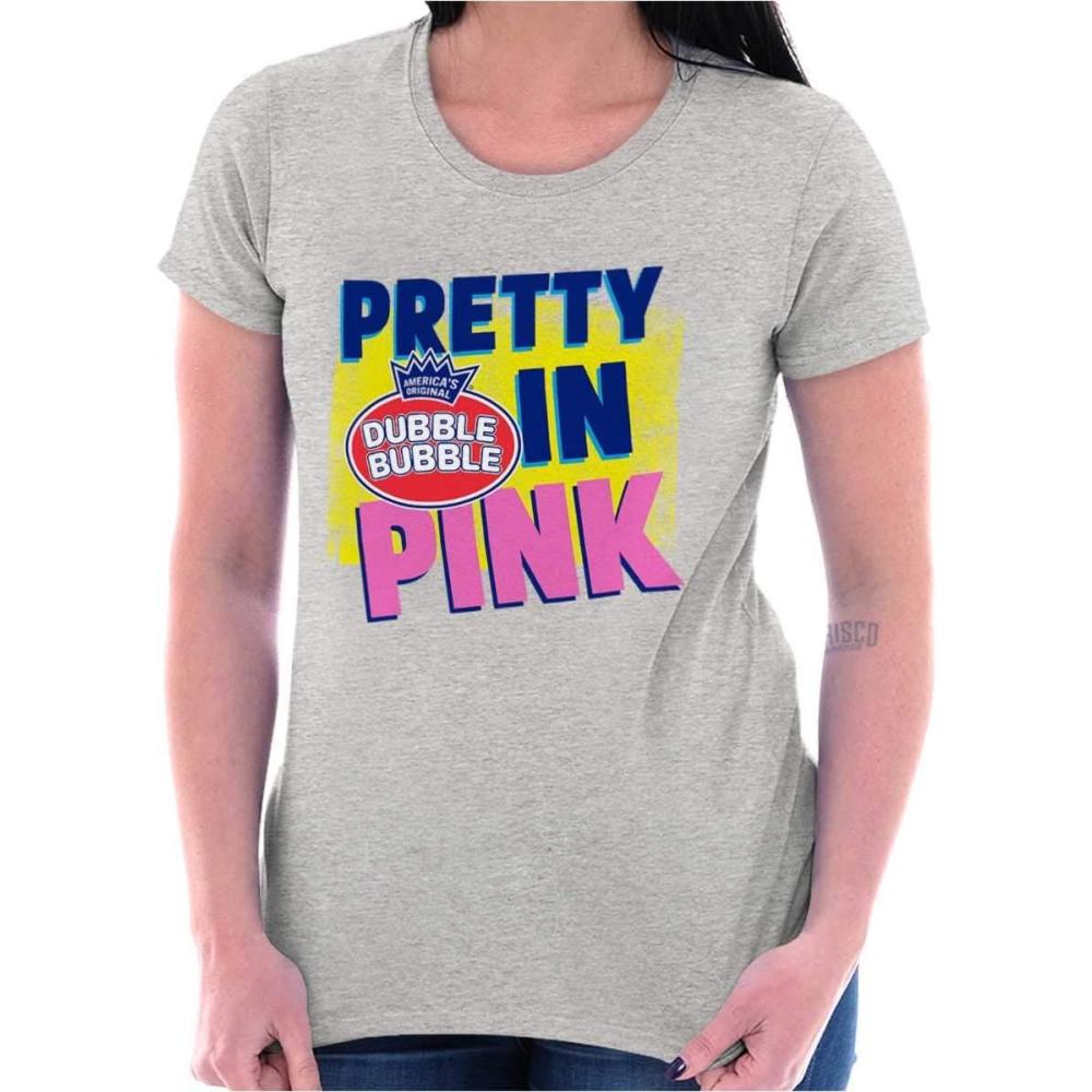 imagePretty in Pink Dubble Bubble Logo Womens Slim Fit Graphic TeeSport Grey