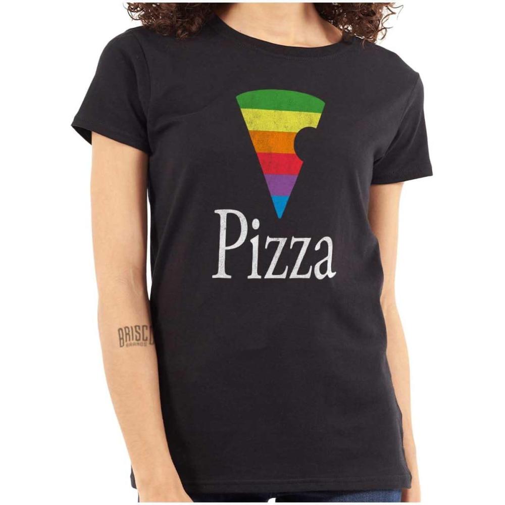 imageRainbow Pride Piece of Pizza LGBT Womens Slim Fit Graphic TeeBlack