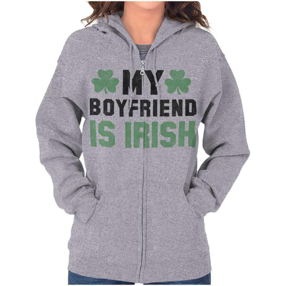 imageSt Patricks Day Irish Boyfriend Zip Hoodie Sweatshirt WomenSport Grey