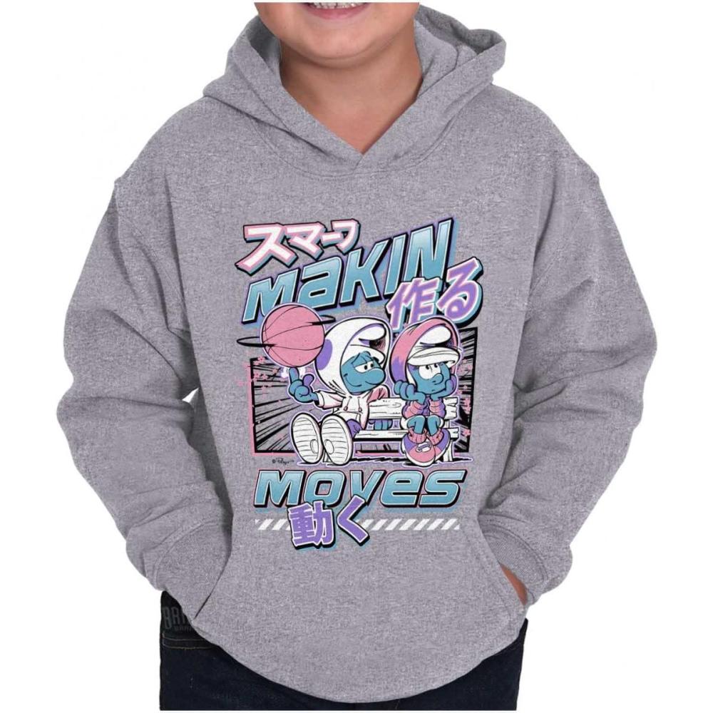 imageThe Smurfs Cool Kanji Makin Moves Youth Hoodie Boy GirlSport Grey