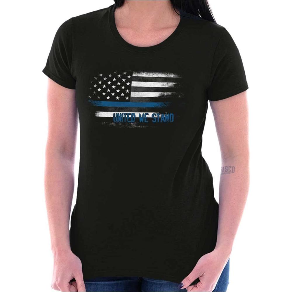 imageUnited We Stand Blue Live Matter Flag Womens Slim Fit Graphic TeeBlack