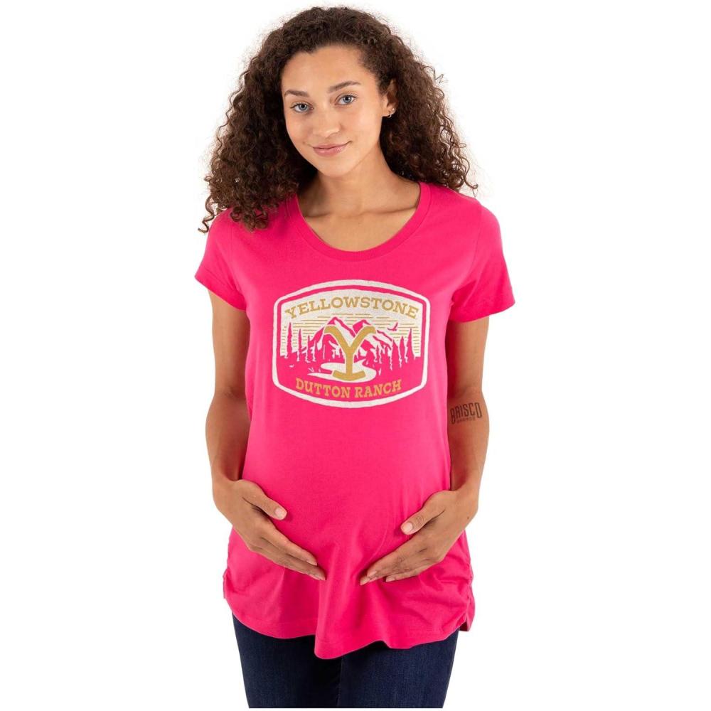 imageWomens Maternity Y Yellowstone Dutton Ranch Mountains T Shirt TeeHot Pink