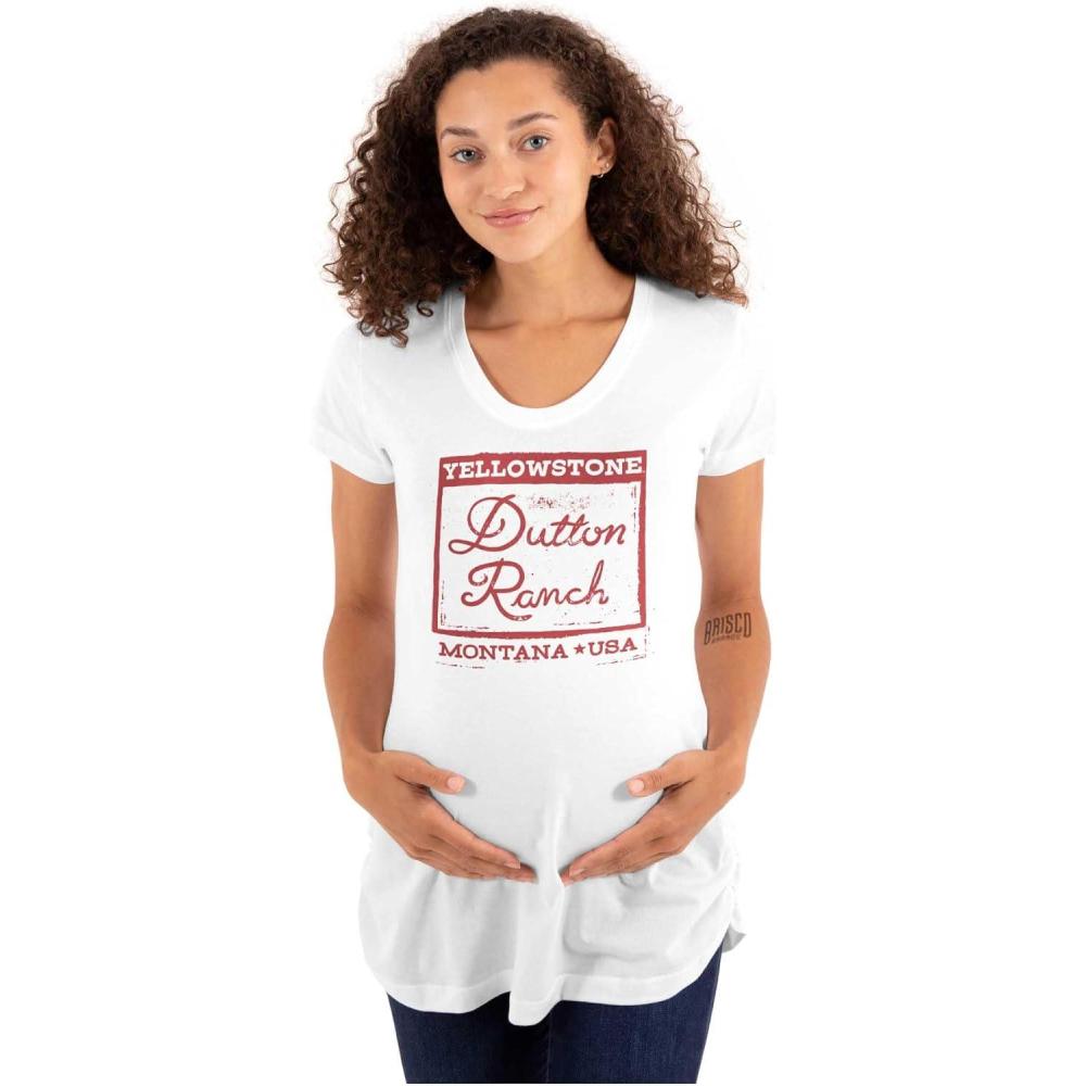 imageWomens Maternity Yellowstone Dutton Ranch USA Stamp T Shirt Tee