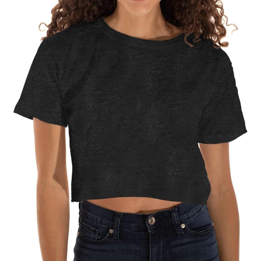 imageWomens Raw Edge Crop Top Juniors Short Sleeve Crewneck TShirtDark Heather