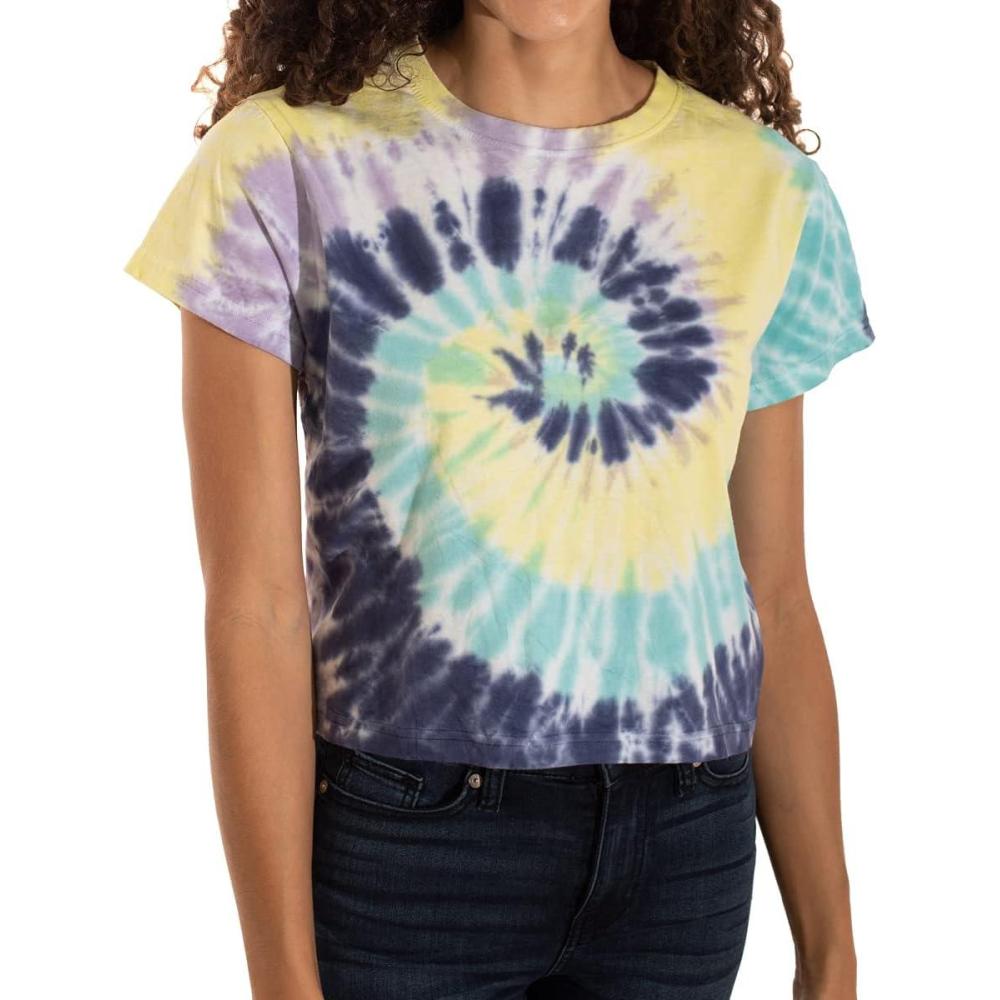 imageWomens Tie Dye Crop Top Juniors Colorful Spiral Short Sleeve Crewneck TShirtFiesta