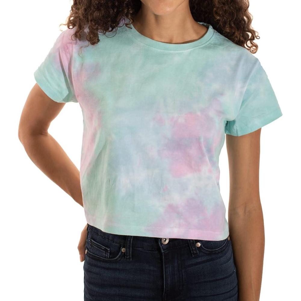 imageWomens Tie Dye Crop Top Juniors Colorful Spiral Short Sleeve Crewneck TShirtMidsummer Magic