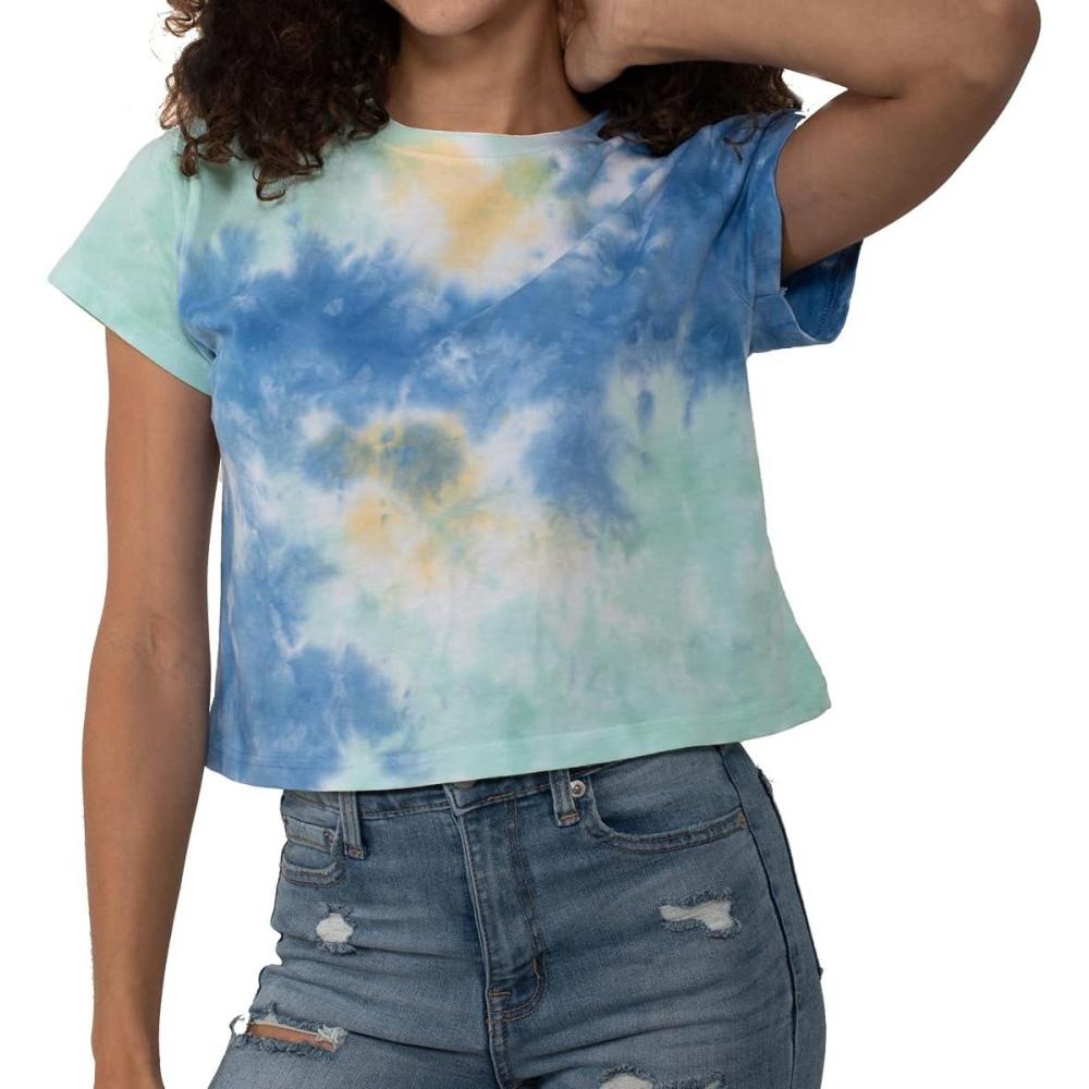 imageWomens Tie Dye Crop Top Juniors Colorful Spiral Short Sleeve Crewneck TShirtSunshower