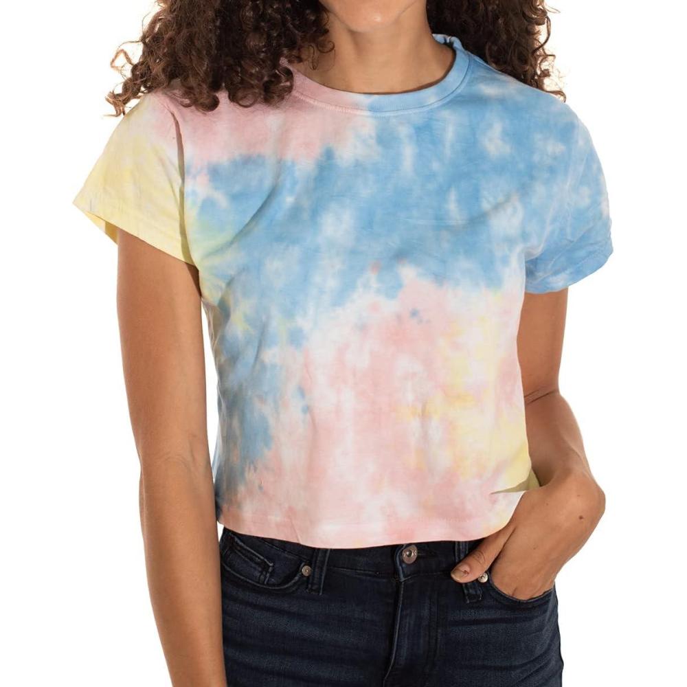 imageWomens Tie Dye Crop Top Juniors Colorful Spiral Short Sleeve Crewneck TShirtSweet Treat