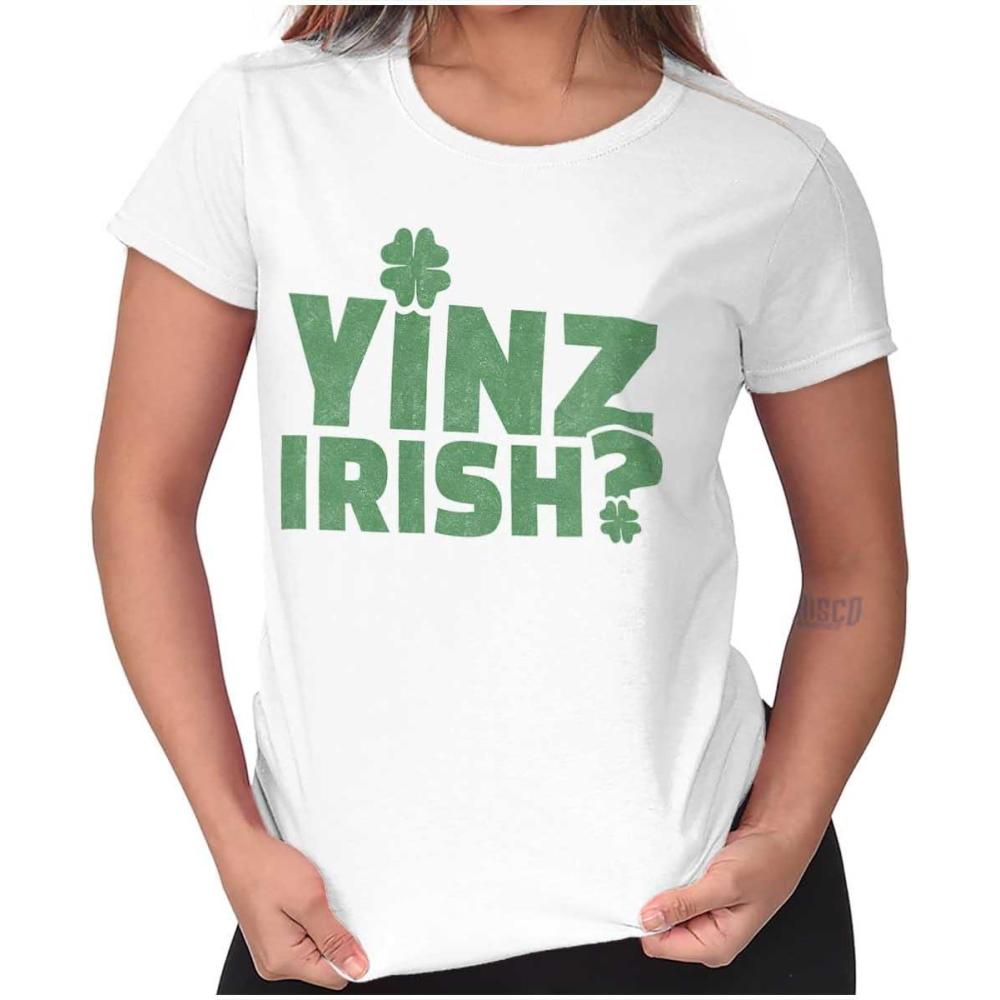 imageYinz Irish Funny St Patricks Day Womens Slim Fit Graphic TeeWhite