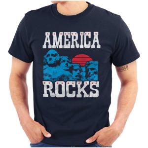 America Rocks Mount Rushmore USA Graphic T Shirt Men or Women(Navy)