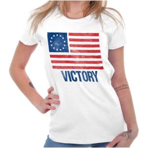 American Colonies Flag USA Victory Womens Slim Fit Graphic Tee(White)