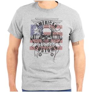 American Customs USA Biker Skull Mens Graphic T Shirt Tees(Sport Grey)