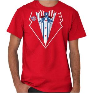 American Flag Tuxedo Funny July 4th Mens Graphic T Shirt Tees(Red)
