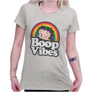 Betty Boop Cartoon Rainbow Quote Womens Slim Fit Graphic Tee(Sport Grey)