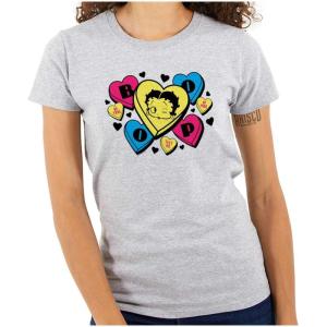 Betty Boop Conversation Hearts Cute Womens Slim Fit Graphic Tee(Sport Grey)
