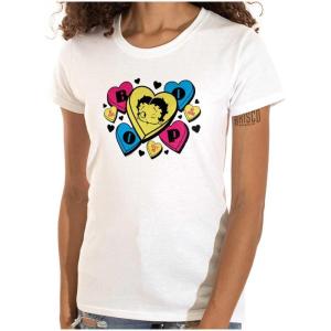 Betty Boop Conversation Hearts Cute Womens Slim Fit Graphic Tee(White)