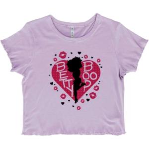 Betty Boop Fans Lovers Cute Heart Juniors Lettuce Trim Crop Top Womens Baby Tee(Orchid)