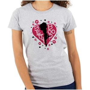 Betty Boop Fans Lovers Cute Heart Womens Slim Fit Graphic Tee(Sport Grey)